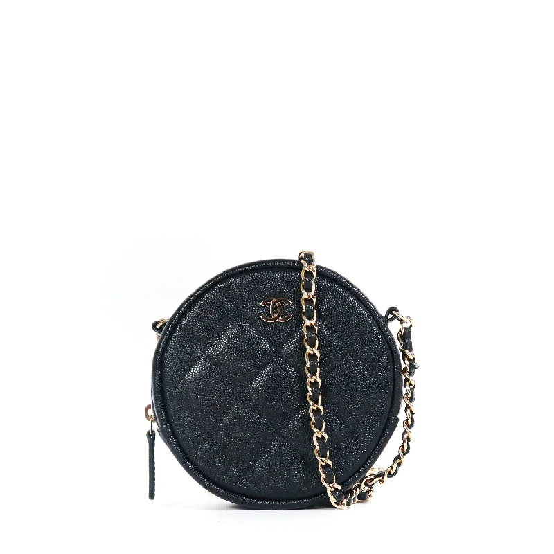 CHANEL - Sac à bandoulière Clutch Chanel rond en cuir caviar noir