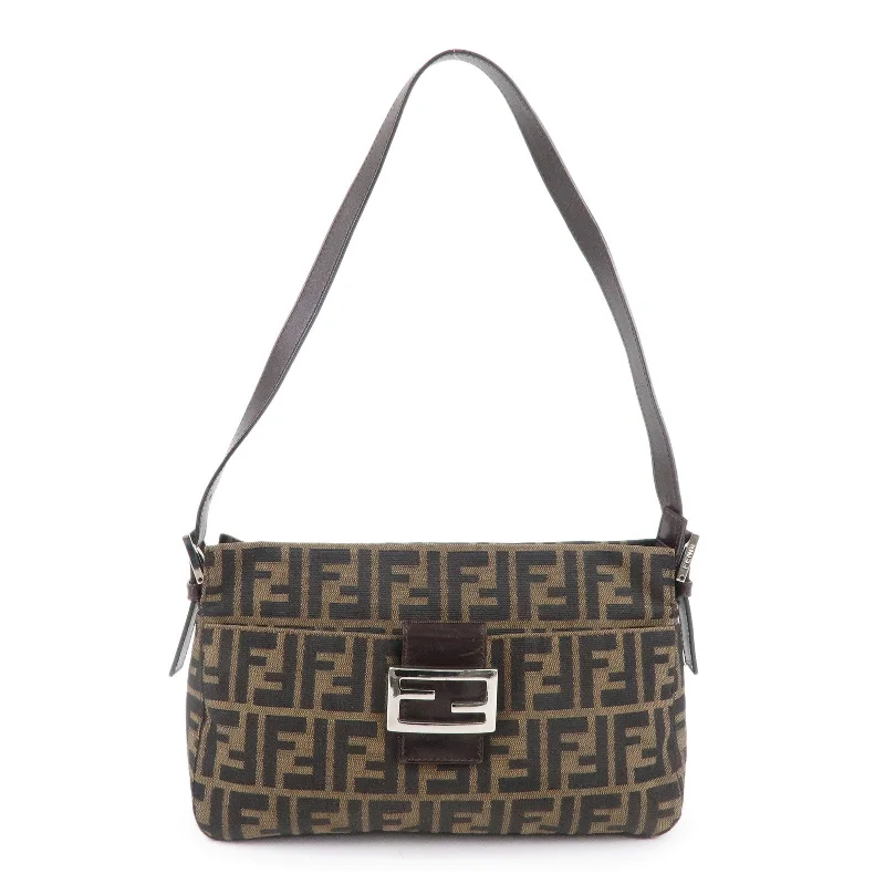 FENDI Zucca Canvas Leather Shoulder Bag Brown Black 26566