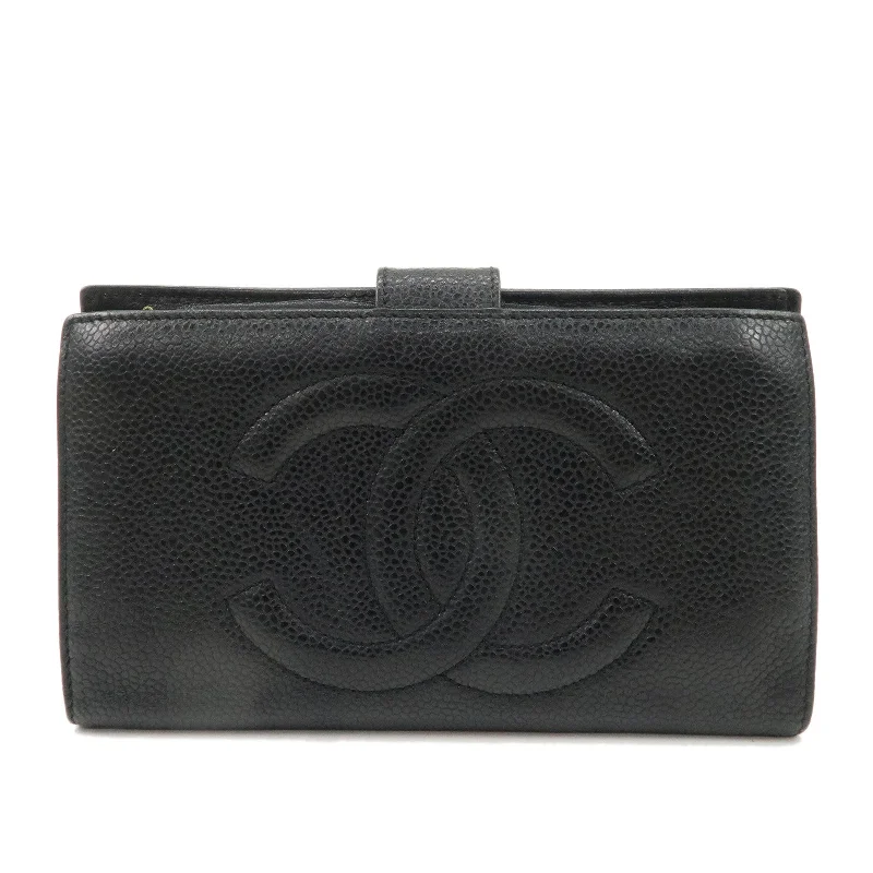 CHANEL Caviar Skin COCO Mark Bi-fold Wallet Black A01429