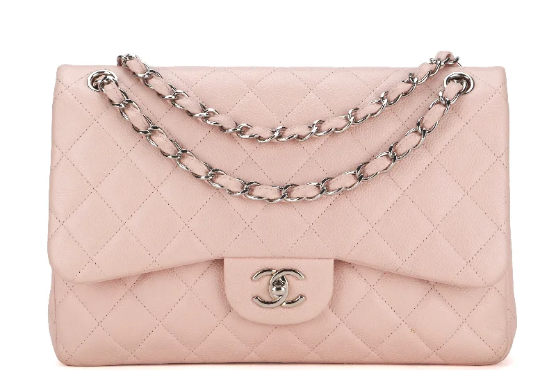 CHANEL DOUBLE FLAP BAG (1893xxxx) JUMBO LIGHT PINK CAVIAR LEATHER SILVER HARDWARE, WITH DUST COVER, NO CARD