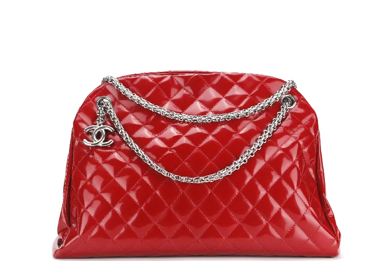 CHANEL MADEMOISELLE (1418xxxx) W 33CM, RED PATENT LEATHER SILVER HARDWARE, WITH CARD & DUST COVER