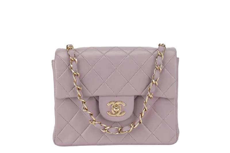 CHANEL VINTAGE CLASSIC FLAP MINI SQUARE (795xxxx) LILAC LAMBSKIN GOLD HARDWARE WITH CARD AND DUST COVER