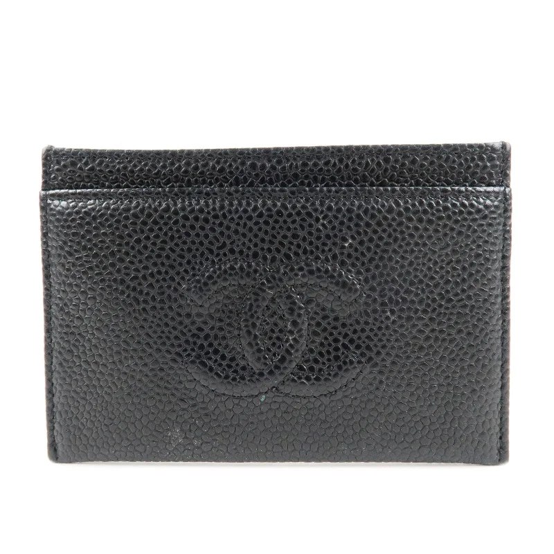 CHANEL COCO Mark Caviar Skin Card Case Black A48655