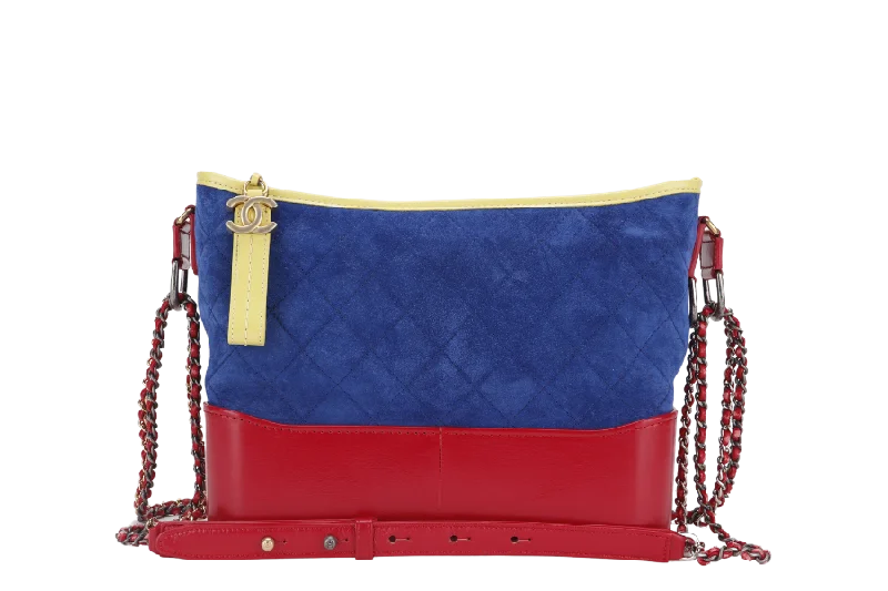 CHANEL GABRIEL HOBO BAG MEDIUM RED,BLUE, YELLOW SUEDE LEATHER GOLD HARDWARE (2424xxxx) WITH DUST COVER AND CARD