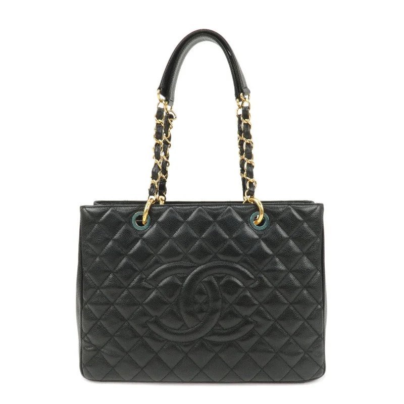 CHANEL Matelasse Caviar Skin GST Chain Tote Bag Black Gold A50995