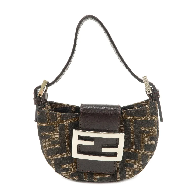 FENDI Zucca Canvas Leather Pouch Mini Bag Brown Black 26673