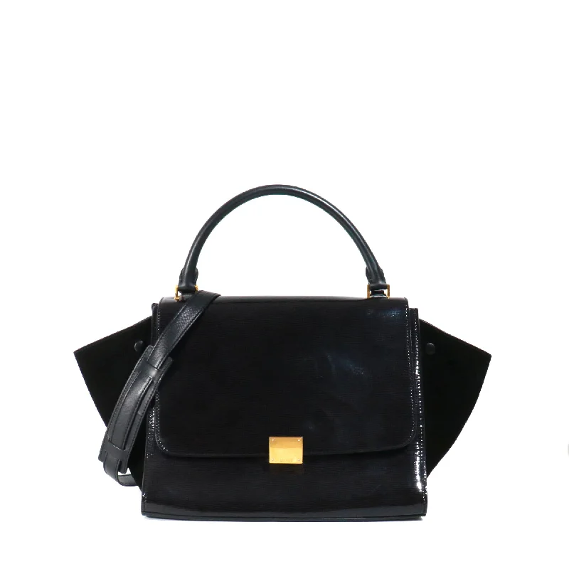 CELINE - Sac à main Trapeze Céline en cuir verni noir