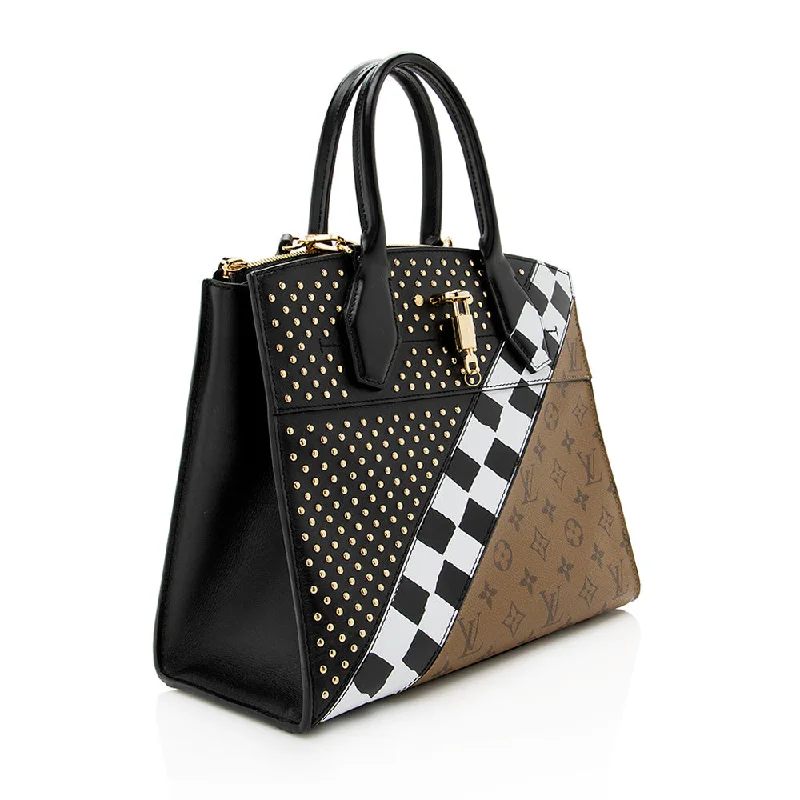 Louis Vuitton Calfskin Reverse Monogram Studded City Steamer MM Tote (18594)